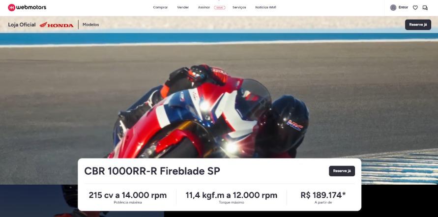 Nova Honda CBR1000RR-R Fireblade SP 2026 terá sua pré-venda realizada pela Webmotors